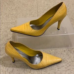 Dennison Yellow Leather Snake Skin Heels